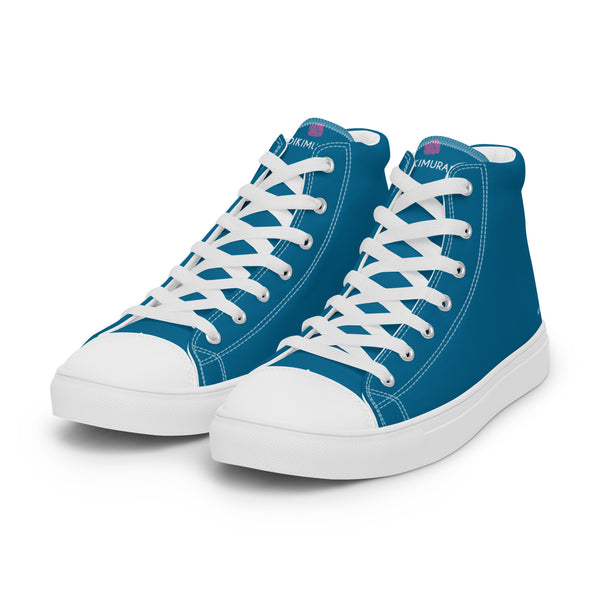 Teal Blue Men's High Tops, Solid Color Men's Sneakers, Best Men’s high top canvas shoes