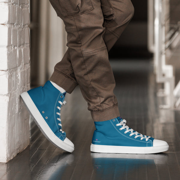 Teal Blue Men's High Tops, Solid Color Men's Sneakers, Best Men’s high top canvas shoes