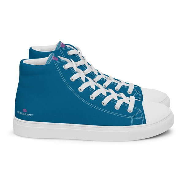 Teal Blue Men's High Tops, Solid Color Men's Sneakers, Best Men’s high top canvas shoes