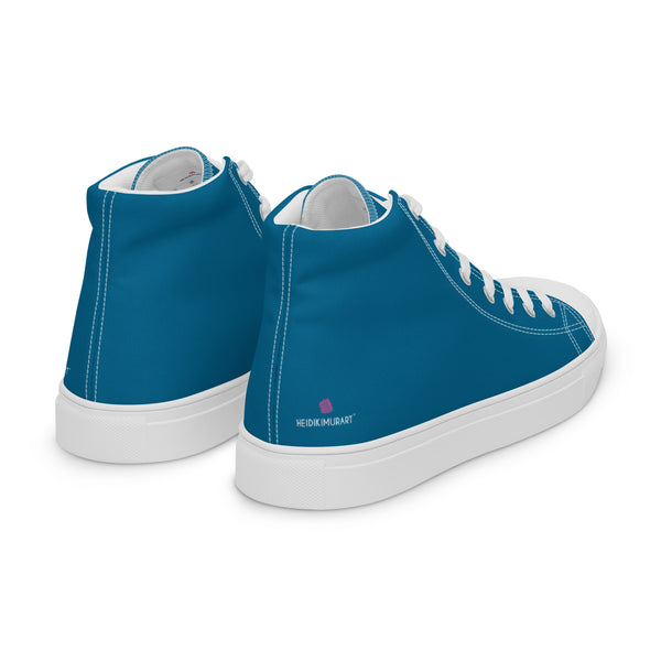 Teal Blue Men's High Tops, Solid Color Men's Sneakers, Best Men’s high top canvas shoes