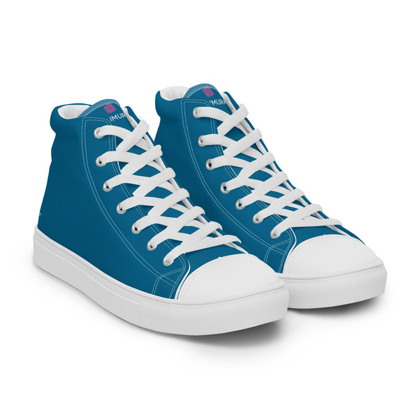 Teal Blue Men's High Tops, Solid Color Men's Sneakers, Best Men’s high top canvas shoes