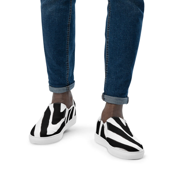 Zebra Striped Men's Slip Ons, Men’s slip-on canvas shoes