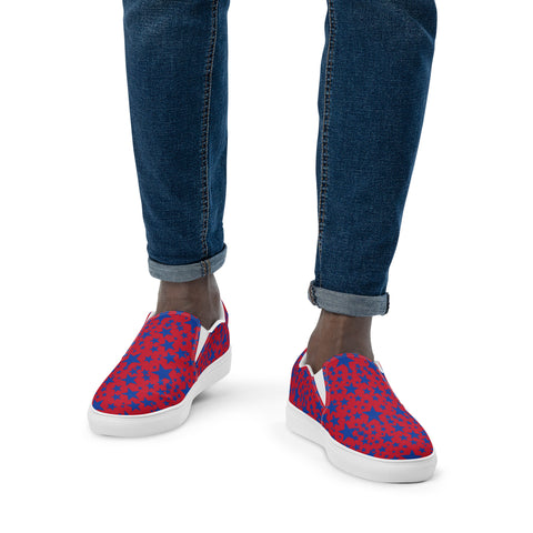 Red Blue Stars Slip Ons, Men’s slip-on canvas shoes