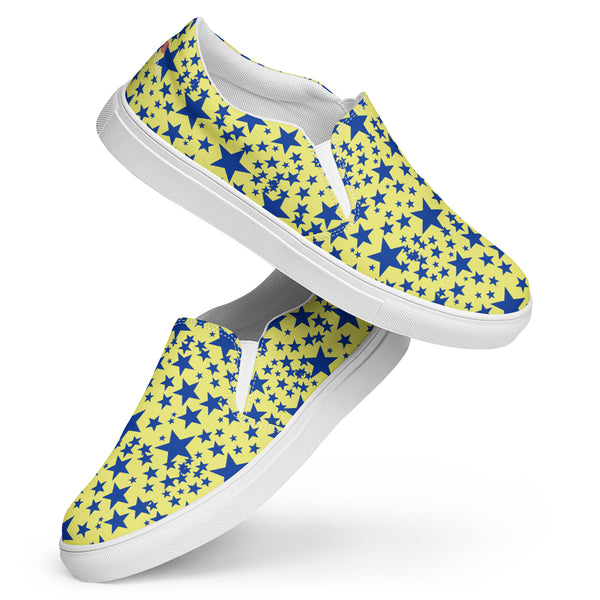 Yellow Blue Stars Men's Shoes, Best Men’s slip-on canvas shoes