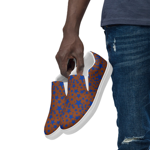 Blue Brown Stars Men's Shoes, Men’s slip-on canvas shoes