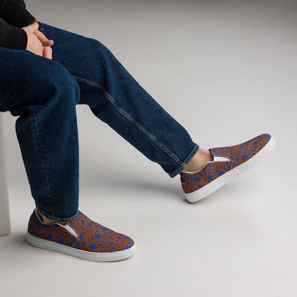 Blue Brown Stars Men's Shoes, Men’s slip-on canvas shoes