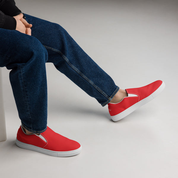 Red Solid Color Men's Shoes, Best Men’s slip-on canvas shoes