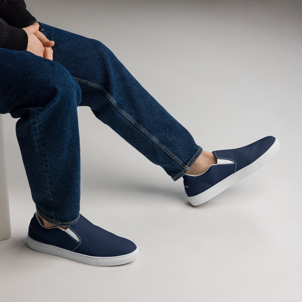 Blue Solid Color Men's Shoes, Dark Blue Men’s slip-on canvas shoes