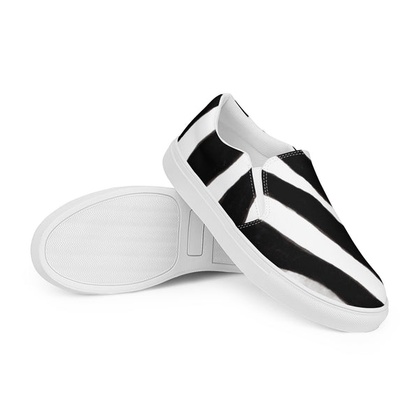 Zebra Striped Men's Slip Ons, Men’s slip-on canvas shoes