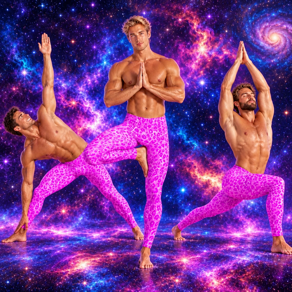 Hot Pink Leopard Men's Leggings, Cute Leopard Animal Print Meggings Compression Tights-Made in USA/EU