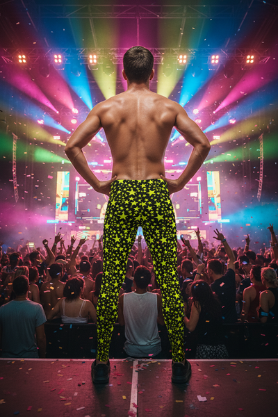 Yellow Bright Stars Meggings, Dark Sky Starry Pattern Print Men's Leggings-Made in USA/EU