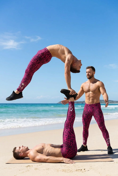 Hot Pink Leopard Star Meggings, Premium Men's Leggings Run Tights-Made in USA/EU