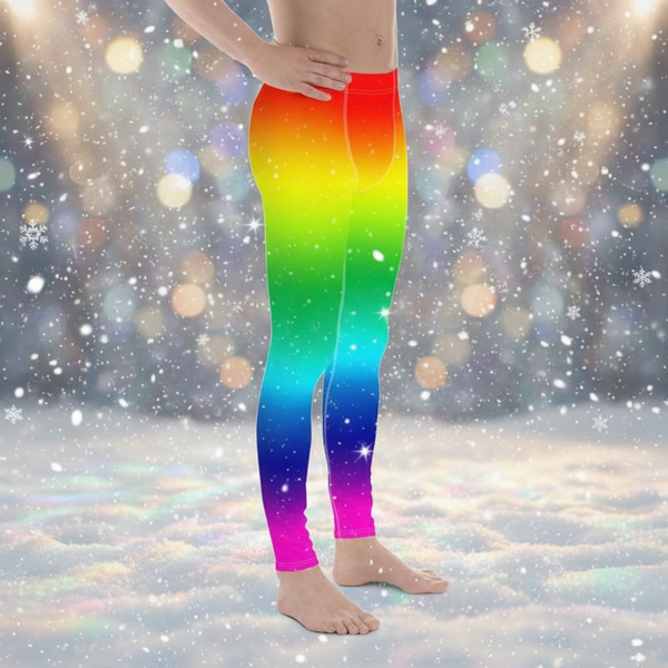 Rainbow Ombre Print Meggings, Best Gay Pride Colorful Best Designer Men's Leggings Pants- Made in USA/ EU/MX