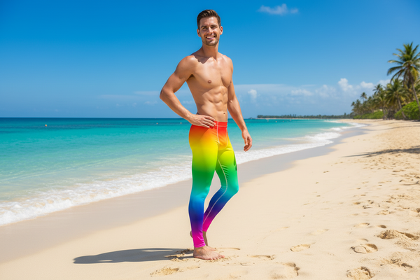 Rainbow Ombre Print Meggings, Best Gay Pride Colorful Best Designer Men's Leggings Pants- Made in USA/ EU/MX