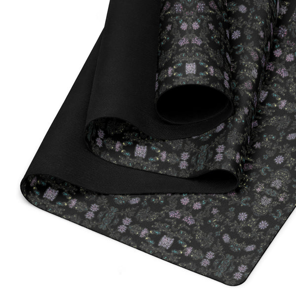Black Floral Print Yoga Mat