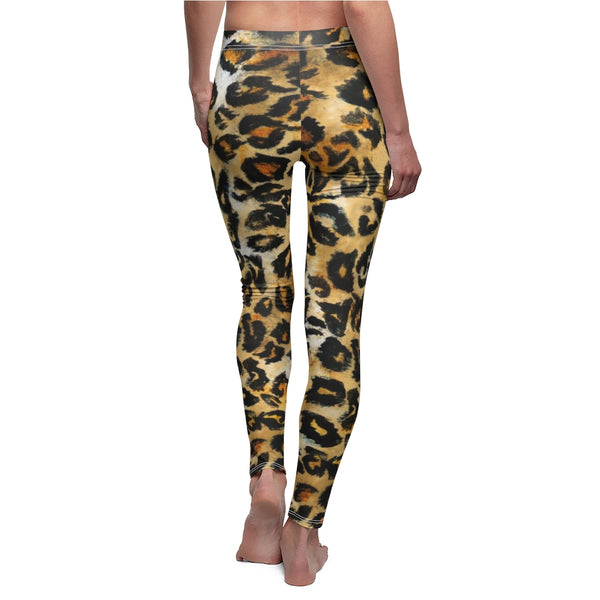 Brown Leopard Animal Print Women's Dressy Long Casual Leggings- Made in USA-Casual Leggings-Heidi Kimura Art LLC
