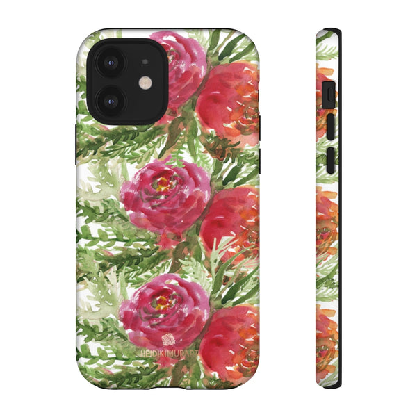 Red Orange Floral Phone Case, Flower Print Tough Designer Phone Case -Made in USA-Phone Case-Printify-iPhone 12-Matte-Heidi Kimura Art LLC