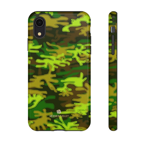 Green Camouflage Phone Case, Army Military Print Tough Designer Phone Case -Made in USA-Phone Case-Printify-iPhone XR-Glossy-Heidi Kimura Art LLC