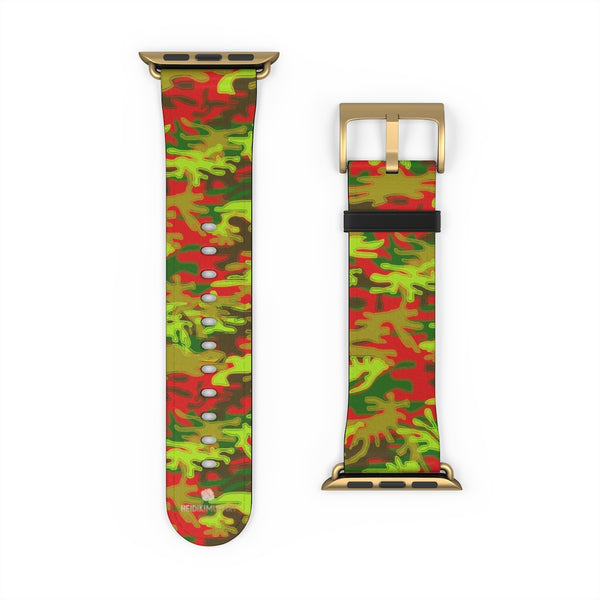 Red Green Red Camo Print 38mm/42mm Watch Band For Apple Watches- Made in USA-Watch Band-Heidi Kimura Art LLC