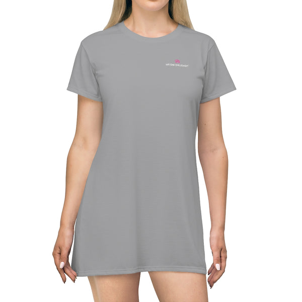 Solid Grey T-Shirt Dress, Solid Gray Color Oversized Best Modern Minimalist Print Crewneck Women's Long T-Shirt Dress For Women - Made in USA (US Size: XS-2XL)