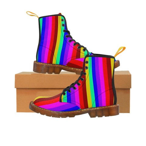 Gay Pride Rainbow Men's Boots, Hiking Winter Laced Up Hunting Shoes Combat Work Hunting Boots, Anti Heat + Moisture Designer Men's Winter Boots Hiking Shoes (US Size: 7-10.5)
