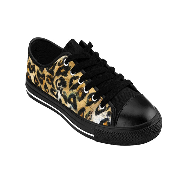 Brown Leopard Print Women's Sneakers, Wild Brown Leopard Spots Animal Skin Print Designer Best Fashion Low Top Canvas Lightweight Premium Quality Women's Sneakers (US Size: 6-12)