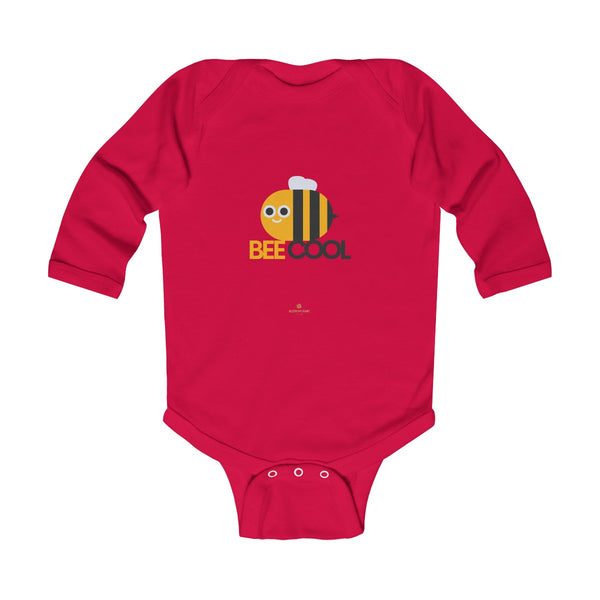 Bee Infant Long Sleeve Bodysuit, Be Cool Cute Baby Boy or Girls Kids Clothes- Made in USA-Infant Long Sleeve Bodysuit-Red-NB-Heidi Kimura Art LLC