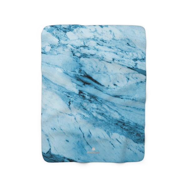 Blue Marble Print Modern Designer Cozy Sherpa Fleece Blanket-Made in USA-Blanket-50'' x 60''-Heidi Kimura Art LLC