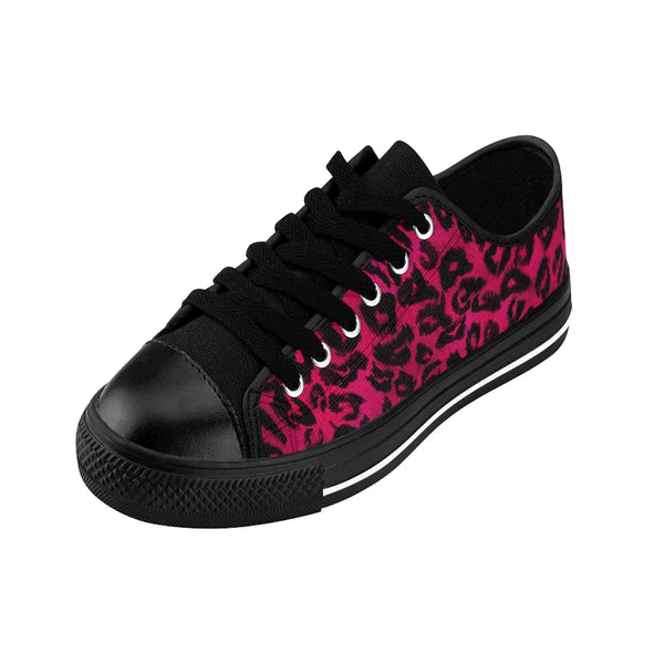 Pink Leopard Print Women's Sneakers, Bright Hot Pink Leopard Spots Animal Skin Print Designer Best Fashion Low Top Canvas Lightweight Premium Quality Women's Sneakers (US Size: 6-12)