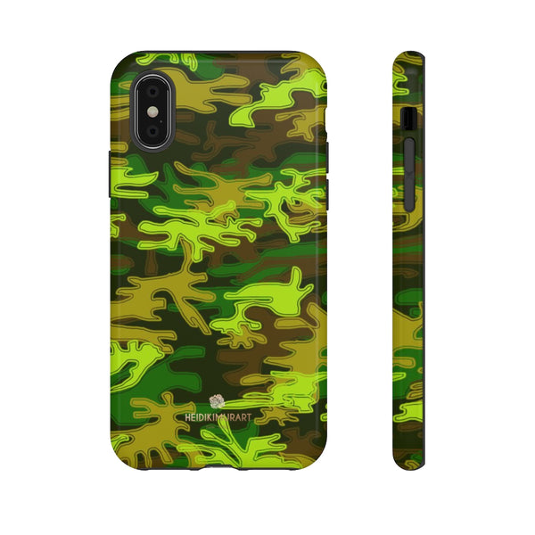 Green Camouflage Phone Case, Army Military Print Tough Designer Phone Case -Made in USA-Phone Case-Printify-iPhone XS-Glossy-Heidi Kimura Art LLC