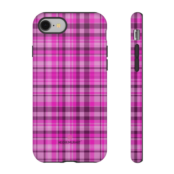 Pink Plaid Print Phone Case, Best Plaid Tartan Print iPhone Samsung Galaxy Case-Made in USA - Heidikimurart Limited 