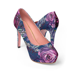 Royal Blue Purple Rose Floral Women's Platform Heels Stiletto Pumps (US Size: 5-11)-4 inch Heels-Pink-US 7-Heidi Kimura Art LLC