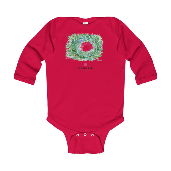 French Lavender Floral Print Baby's Infant Long Sleeve Bodysuit - Made in UK-Kids clothes-Red-12M-Heidi Kimura Art LLC