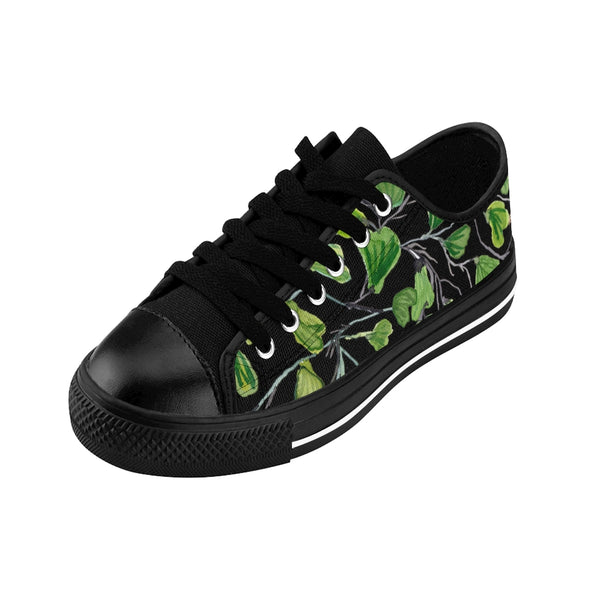 Black Green Maidenhair Men's Sneakers, Best Tropical Leaf Print Men's Low Top Tennis Shoes-Shoes-Printify-Heidi Kimura Art LLC