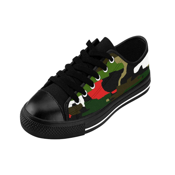 Green Camo Print Women's Sneakers, Green and Red Army Military Camouflage Printed Designer Best Fashion Low Top Canvas Lightweight Premium Quality Women's Sneakers (US Size: 6-12)