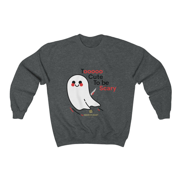 Cute Friendly White Ghost Halloween Party Shirt Unisex Crewneck Sweatshirt-Made in USA-Sweatshirt-Dark Heather-S-Heidi Kimura Art LLC