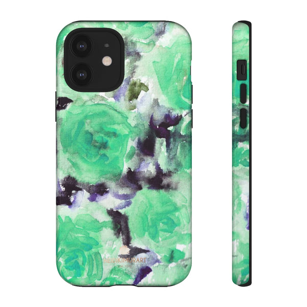 Turquoise Floral Print Tough Cases, Designer Phone Case-Made in USA-Phone Case-Printify-iPhone 12-Glossy-Heidi Kimura Art LLC