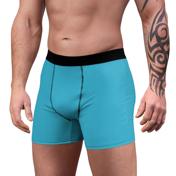 Blue Men's White Boxer Briefs, Elastic Modern Minimailsit Basic Essential Sexy Underwear For Men-All Over Prints-Printify-Heidi Kimura Art LLC