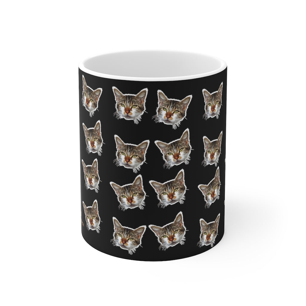 Black Peanut Cat Mug 11oz, Coffee Tea Ceramic Cup With Rounded Corners with C-Handle-Mug-Printify-11oz-Heidi Kimura Art LLC