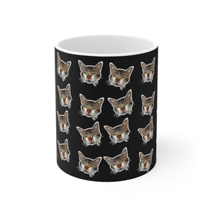 Black Peanut Cat Mug 11oz, Coffee Tea Ceramic Cup With Rounded Corners with C-Handle-Mug-Printify-11oz-Heidi Kimura Art LLC