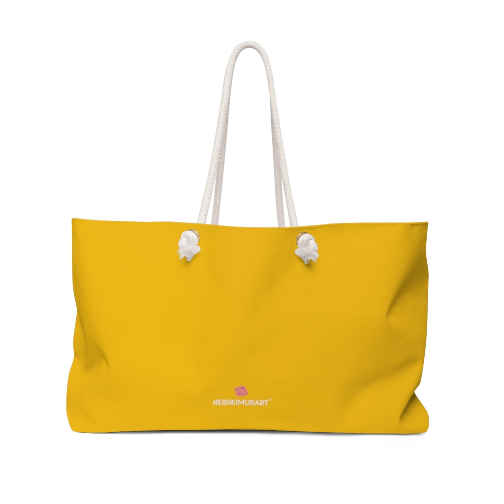 Happy Yellow Color Weekender Bag, Solid Bright Yellow Color Simple Modern Essential Best Oversized Designer 24"x13" Large Casual Weekender Bag - Made in USA