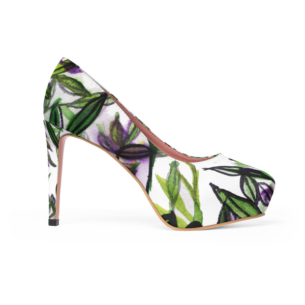 Tropical Leaves Green Leaf Print Designer Women's 4" Platform Heels Shoes (US Size: 5-11)-4 inch Heels-Heidi Kimura Art LLC