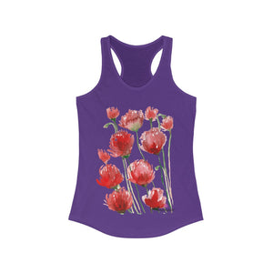 Red Poppy Floral Tank, Women's Ideal Racerback Tank- Made in USA - Heidikimurart Limited 