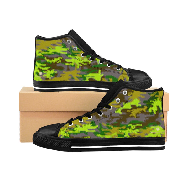 Gray Green Camouflage Army Military Print Men's High-top Sneakers Tennis Shoes-Men's High Top Sneakers-Heidi Kimura Art LLC