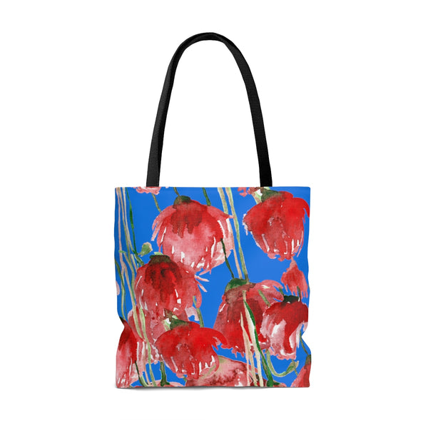 Sky Blue Pacific Northwest Red Tulip Flower Floral Designer Tote Bag - Made in USA-Tote Bag-Heidi Kimura Art LLC