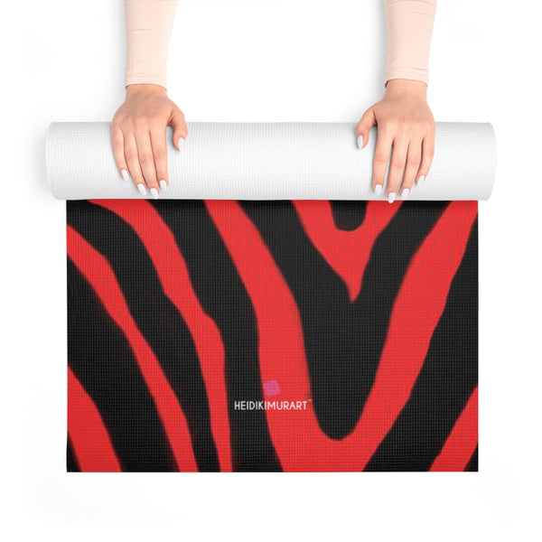 Red Zebra Foam Yoga Mat, Red and Black Animal Print Wild & Fun Stylish Lightweight 0.25" thick Best Designer Gym or Exercise Sports Athletic Yoga Mat Workout Equipment - Printed in USA (Size: 24″x72")