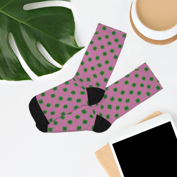 Pink Green St. Patrick's Day Clover Print Unisex One Size Socks- Made in USA-Socks-One size-Heidi Kimura Art LLC