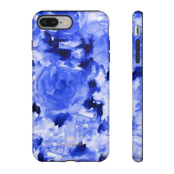 Blue Floral Print Phone Case, Roses Tough Designer Phone Case -Made in USA-Phone Case-Printify-iPhone 8 Plus-Glossy-Heidi Kimura Art LLC