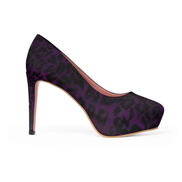 Dark Purple Snow Leopard Animal Print Women's Platform Heels Pumps (US Size: 5-11)-Shoes-Heidi Kimura Art LLC
