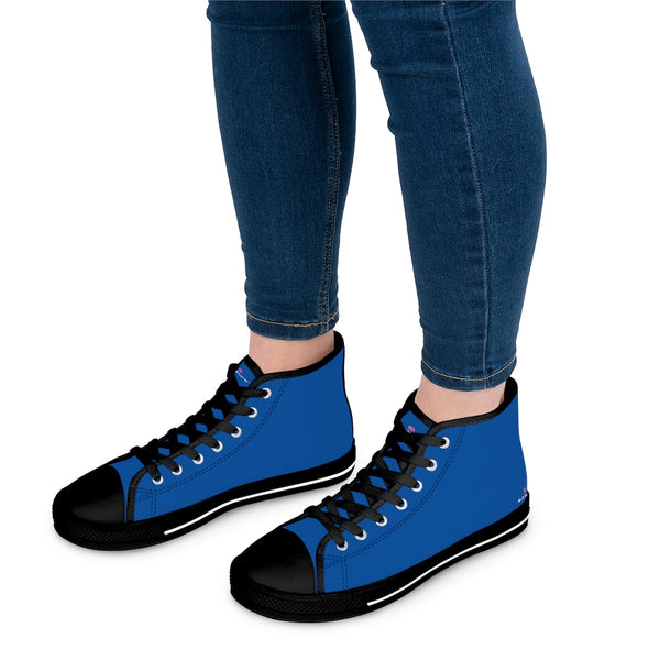 Navy Blue Ladies' High Tops, Solid Navy Blue Color Best Quality Women's High Top Fashion Canvas Sneakers Tennis Shoes (US Size: 5.5-12)